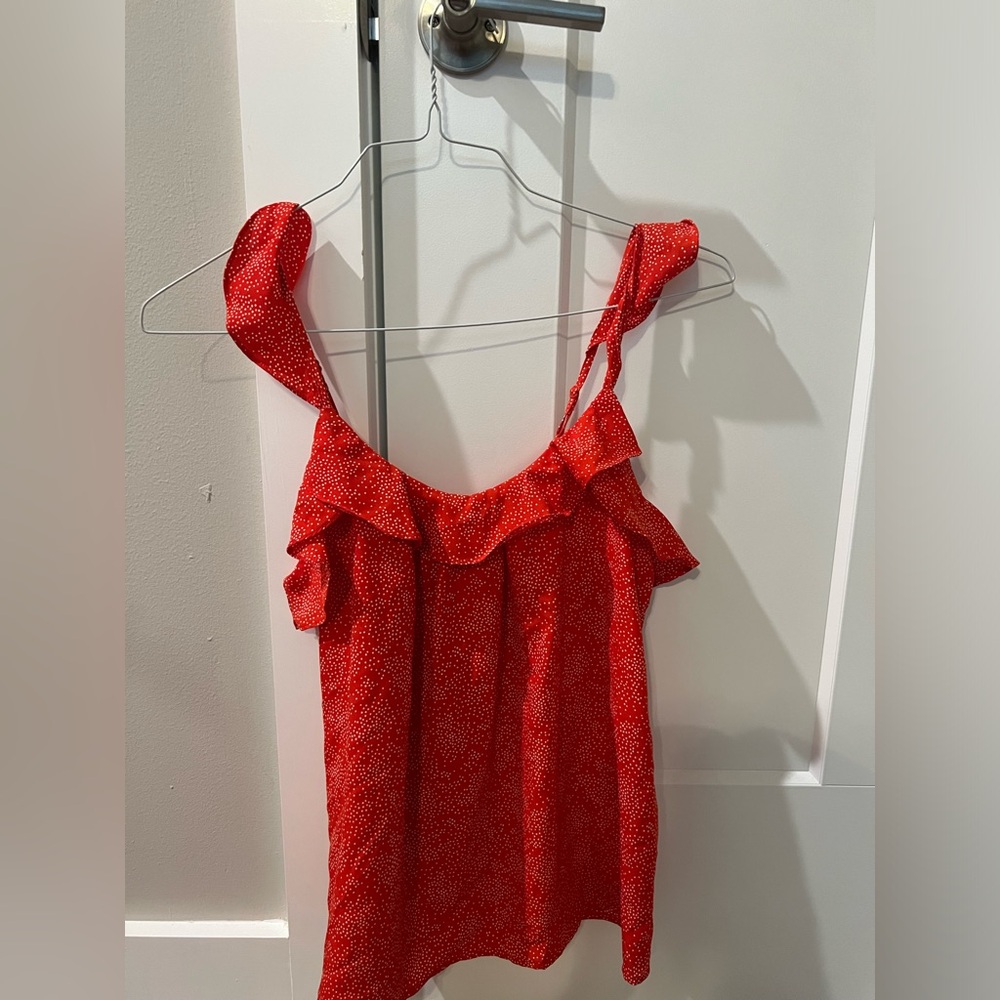 Collective Collections Red with White Dots Spaghetti Strap with Ruffles Top